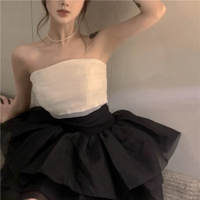 性感风网纱拼接抹胸上衣